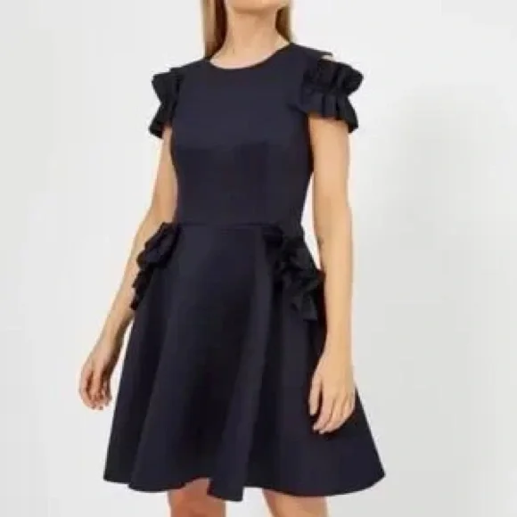 Ted Baker London Blue Ruffled Fit and Flare Mini Dress in Navy Blue - Picture 1 of 6